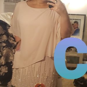 Xscape 16w Blush Chiffon Beaded Dress with Capelet